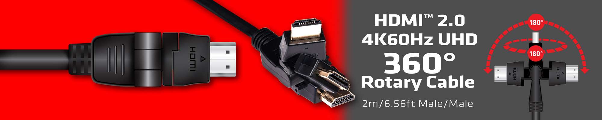 HDMI 2.0 4K60Hz UHD 360 Degree Rotary cable 2m/6.56ft 