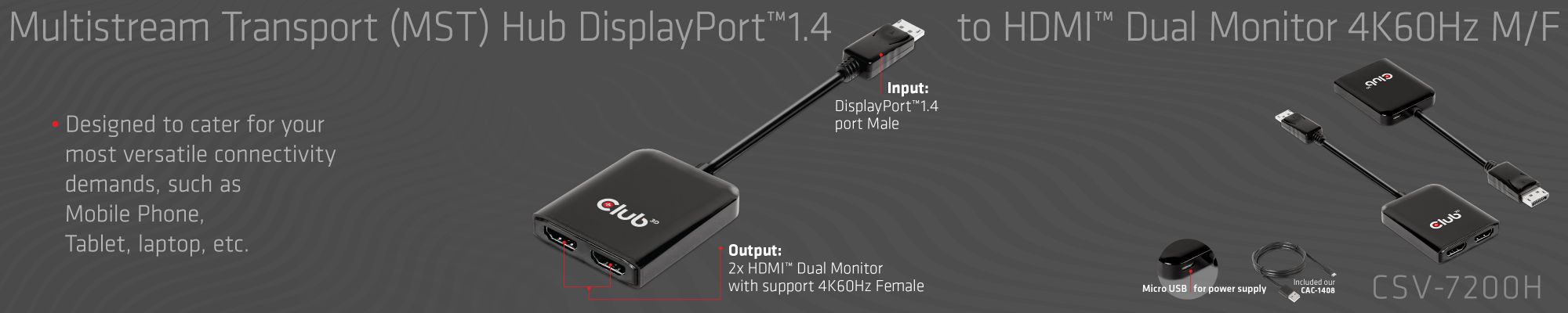 Multi Stream Transport (MST) Hub DisplayPort 1.4 to HDMI Dual Monitor 4K60Hz M/F