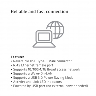 USB 3.2 Gen1 Type C to Gigabit Ethernet Active Adapter