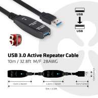 USB 3.2 GEN1 Active Repeater Cable 10m/ 32.8 ft M/F 28AWG