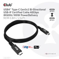 USB4 Typ-C Gen3x2 Bi-Direktionales USB-IF-zertifiziertes Kabel 40Gbps 8K60Hz 100W PowerDelivery St./St. 0.8m 