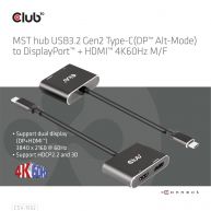 Hub MST USB3.2 Gen2 Type-C (DP Alt-Mode) a  DisplayPort + HDMI 4K60Hz M/H 