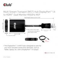 Multi Stream Transport (MST) Hub DisplayPort 1.4 to HDMI Dual Monitor 4K60Hz M/F