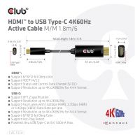 HDMI to USB Type-C 4K60Hz Active Cable M/M 1.8m/6 ft