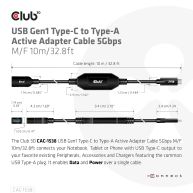 Cable adaptador activo USB Gen1 Tipo-C a USB Tipo-A 5Gbps M/H 10m/32.8pies