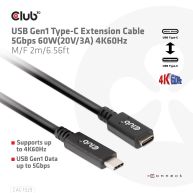 Cable de extensión USB Gen1 Tipo-C 5Gbps 60W(20V/3A) 4K60Hz M/H 2m/6.56 pies