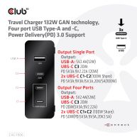 Cargador de viaje con tecnología GAN de 132 W, cuatro puertos USB tipo A y C, soporte Power Delivery (PD) 3.0
