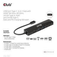 USB Typ-C 3.2 Gen1, 6-in-1 Hub mit HDMI 8K30Hz-4K120Hz, 2xUSB Typ-A, RJ45 und 2xUSB Type-C, Daten und PD-Laden 100 Watt