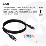 USB4 Gen3x2 Type-C Bi-Directional USB-IF Certified Cable 8K60Hz, Data 40Gbps, PD 240W(48V/5A) EPR M/M 1m / 3.28ft  