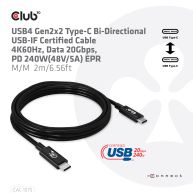 USB4 Gen2x2 Typ-C Bi-Direktionales USB-IF Zertifiziertes Kabel 4K60Hz, Daten 20Gbps, PD 240W(48V/5A) EPR St./St. 2m 