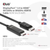 DisplayPort 1.4 auf HDMI 4K120Hz oder 8K60Hz HDR10 Kabel 3m St./St.