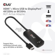 Adaptador activo HDMI + Micro USB a DisplayPort 4K120Hz o 8K30Hz M/F