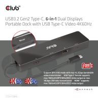 USB3.2 Gen2 Type-C, 6-in-1 Dual Displays Portable Dock with USB Type-C Video 4K60Hz