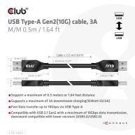 Cable USB Tipo-A Gen2(10G), 3A M/M 0.5m / 1.64 ft