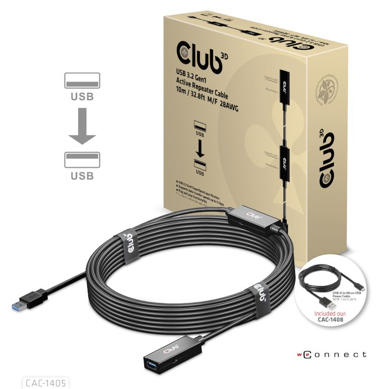 Cable repetidor activo USB 3.2 Gen1 de 10 m/32.8 pies M/H 28AWG