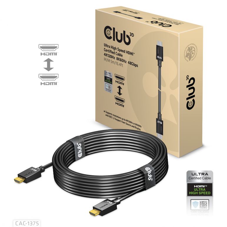 Cable certificado HDMI™ 4K120Hz, 8K60Hz de ultra alta velocidad 48Gbps M/M 5m / 16.4ft